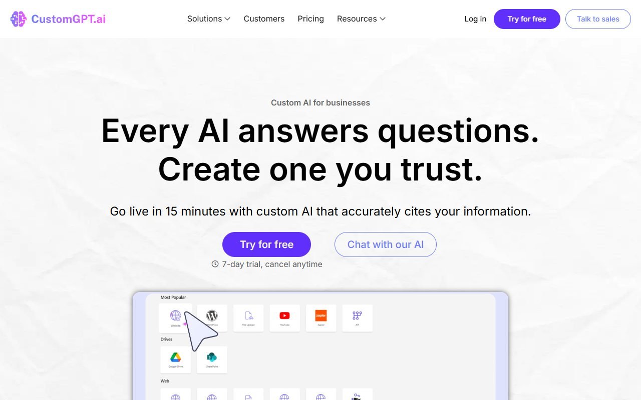 CustomGPT.ai official website: product introduction and examples