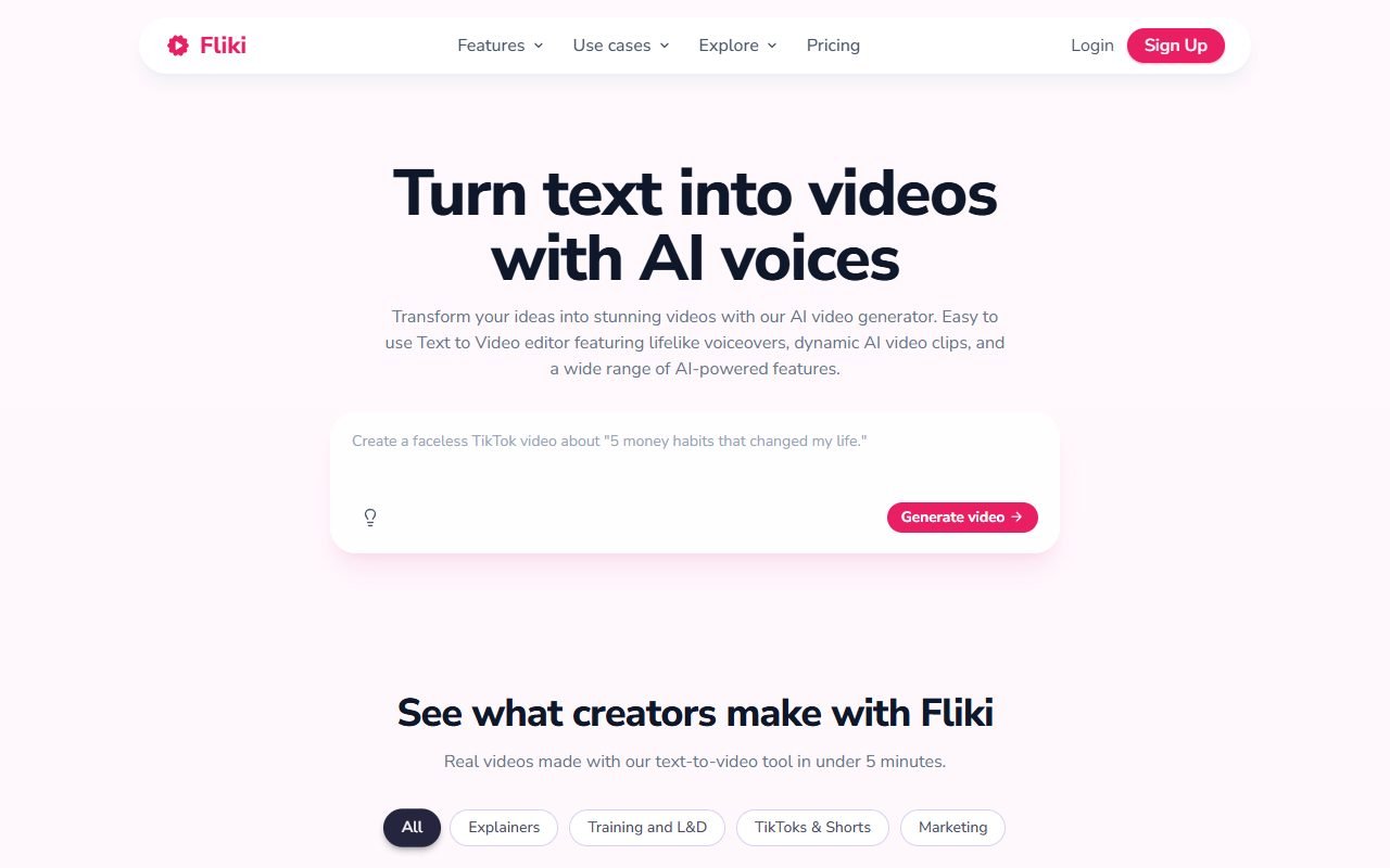 Fliki official website: product introduction and examples