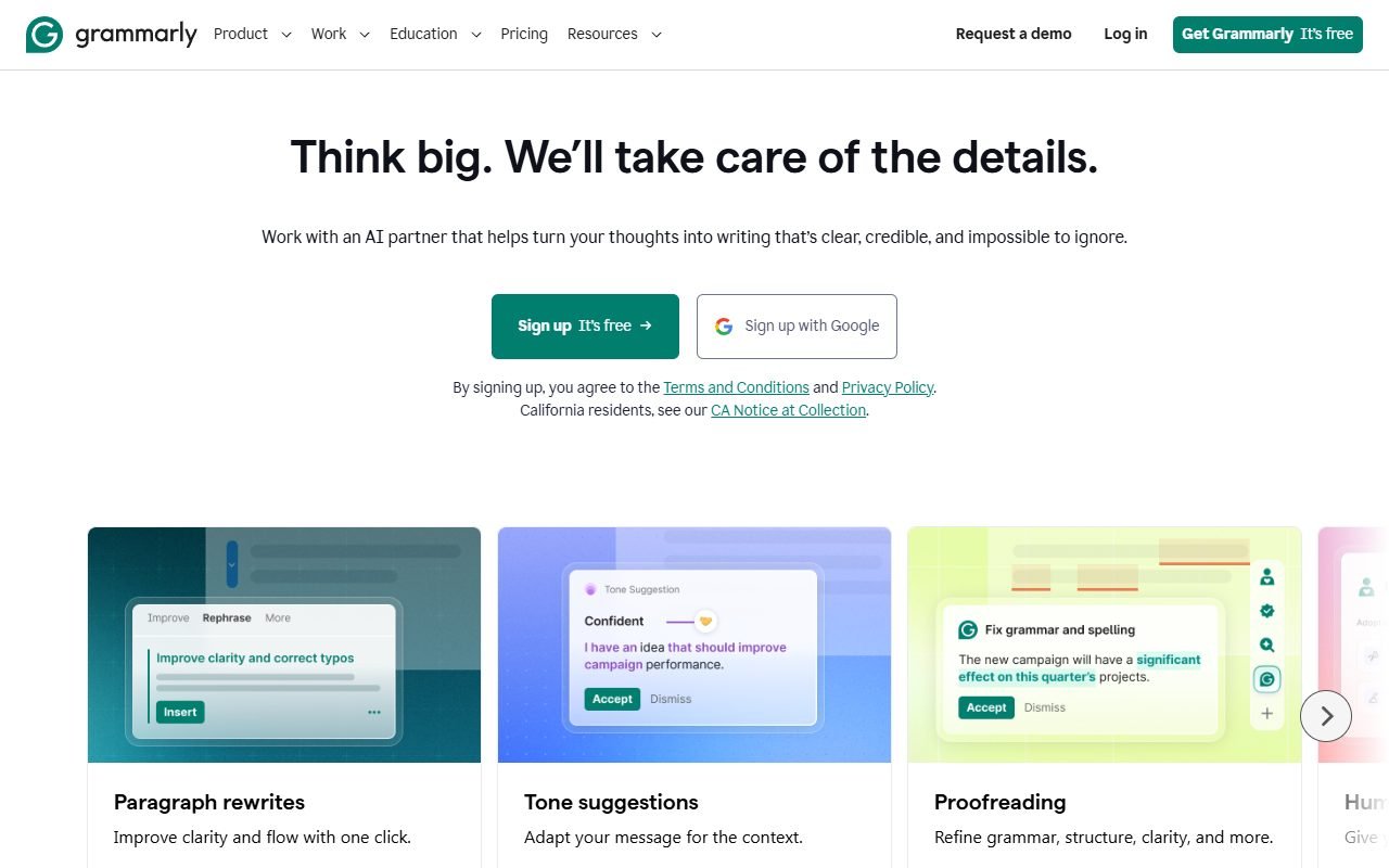 Grammarly official website: product introduction and examples