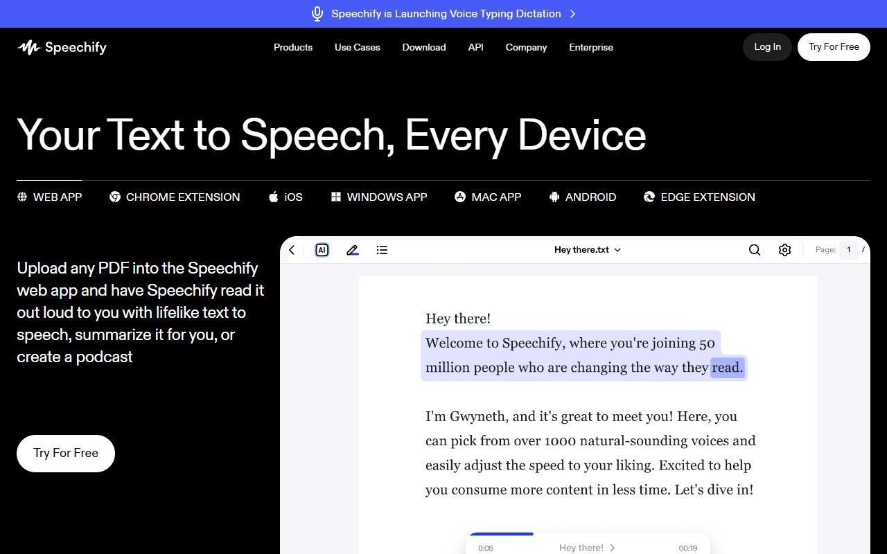 Speechify official website: product introduction and examples