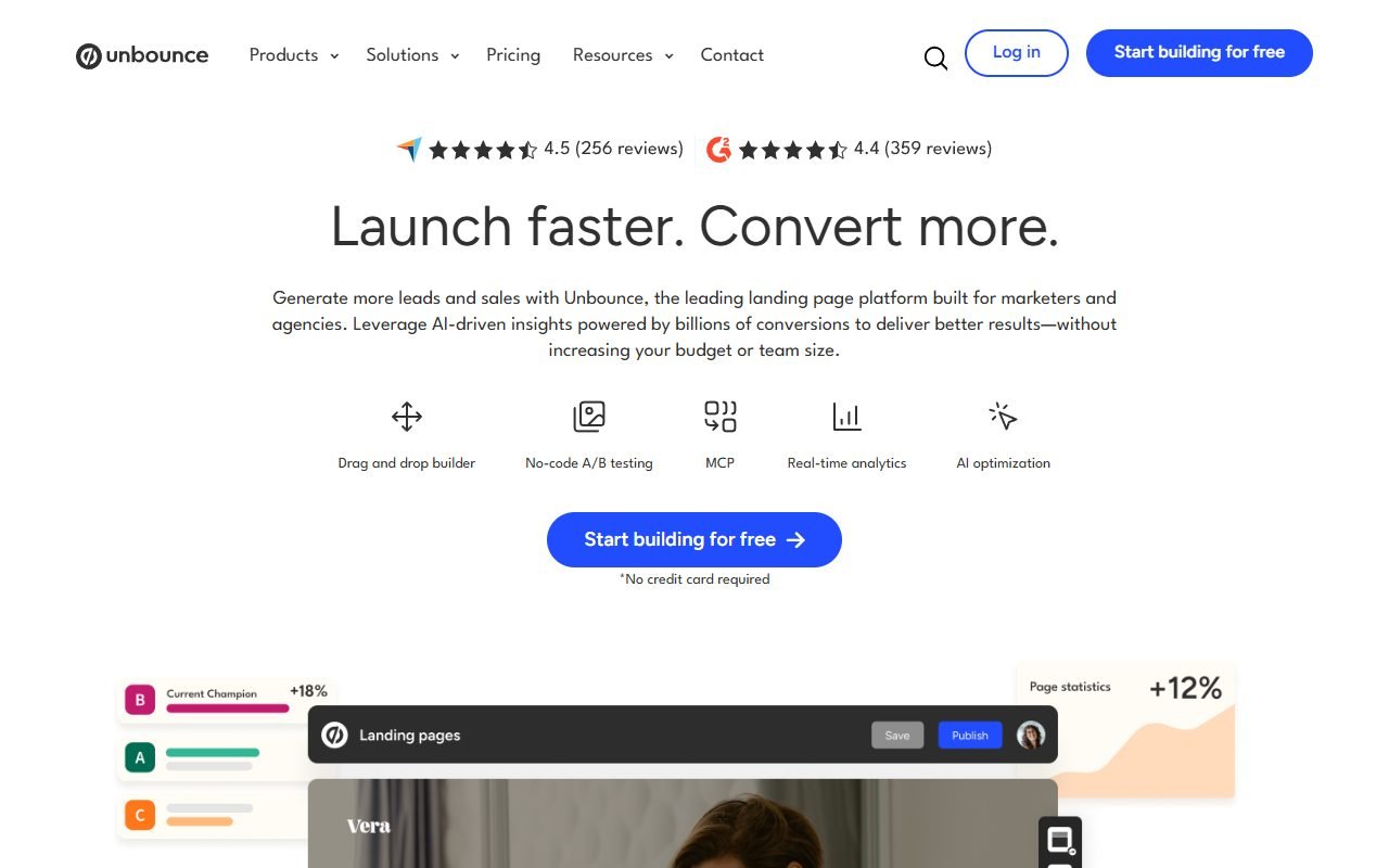 Unbounce official website: product introduction and examples