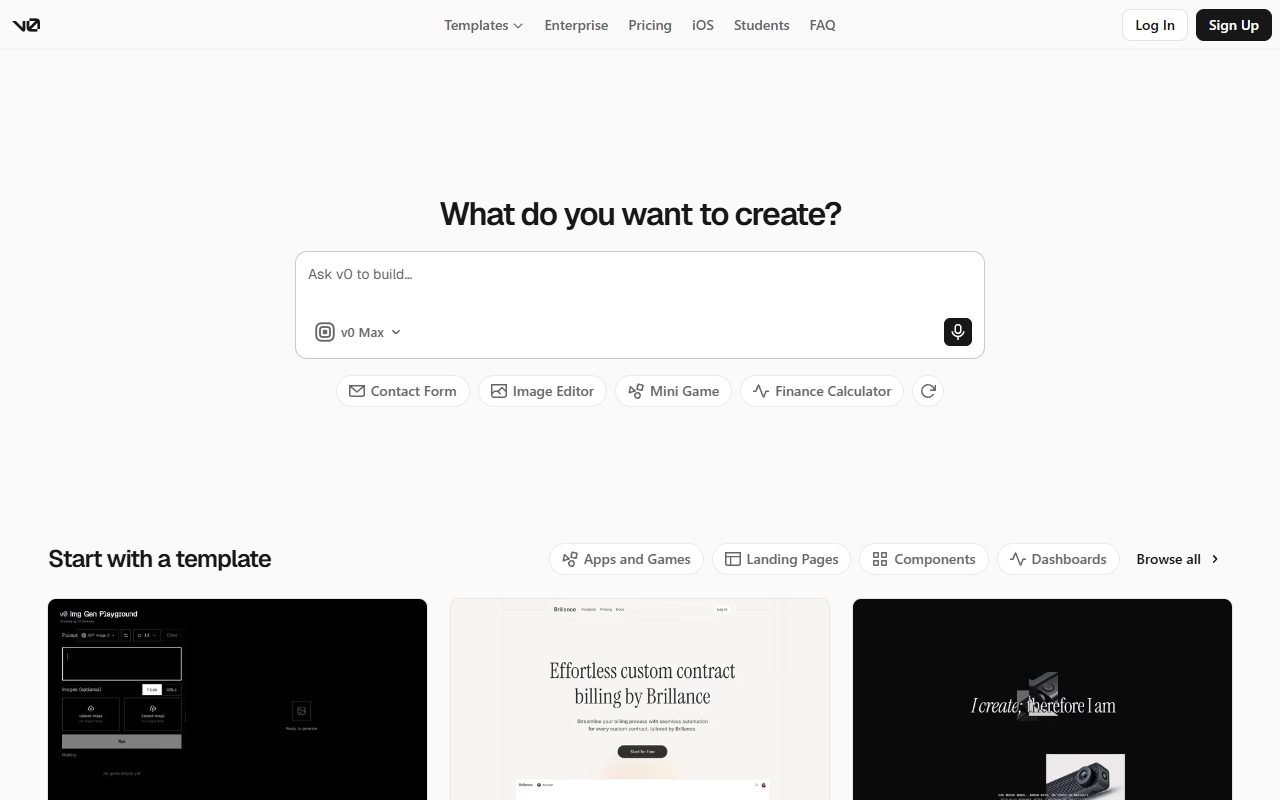 v0 by Vercel official website: product introduction and examples