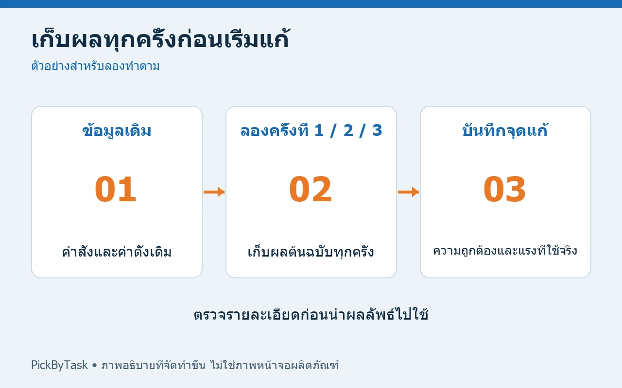เก็บผลทุกครั้งก่อนเริ่มแก้