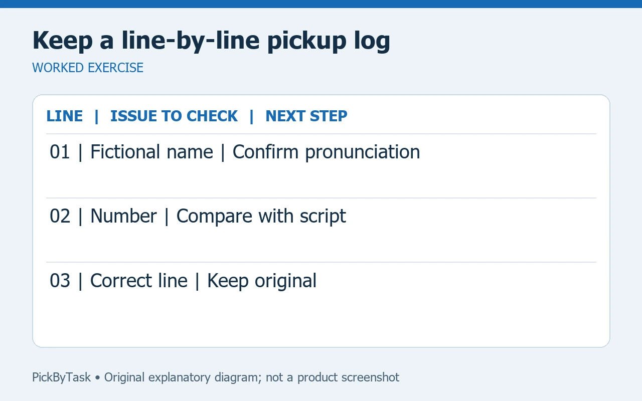 Keep a line-by-line pickup log