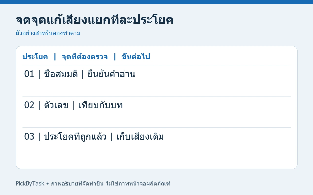 จดจุดแก้เสียงแยกทีละประโยค